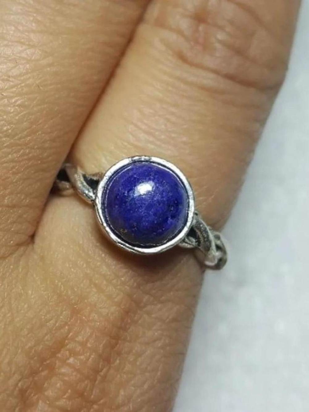 925 Silver Lapis Lazuli Round Cabochon Ring - Blue
